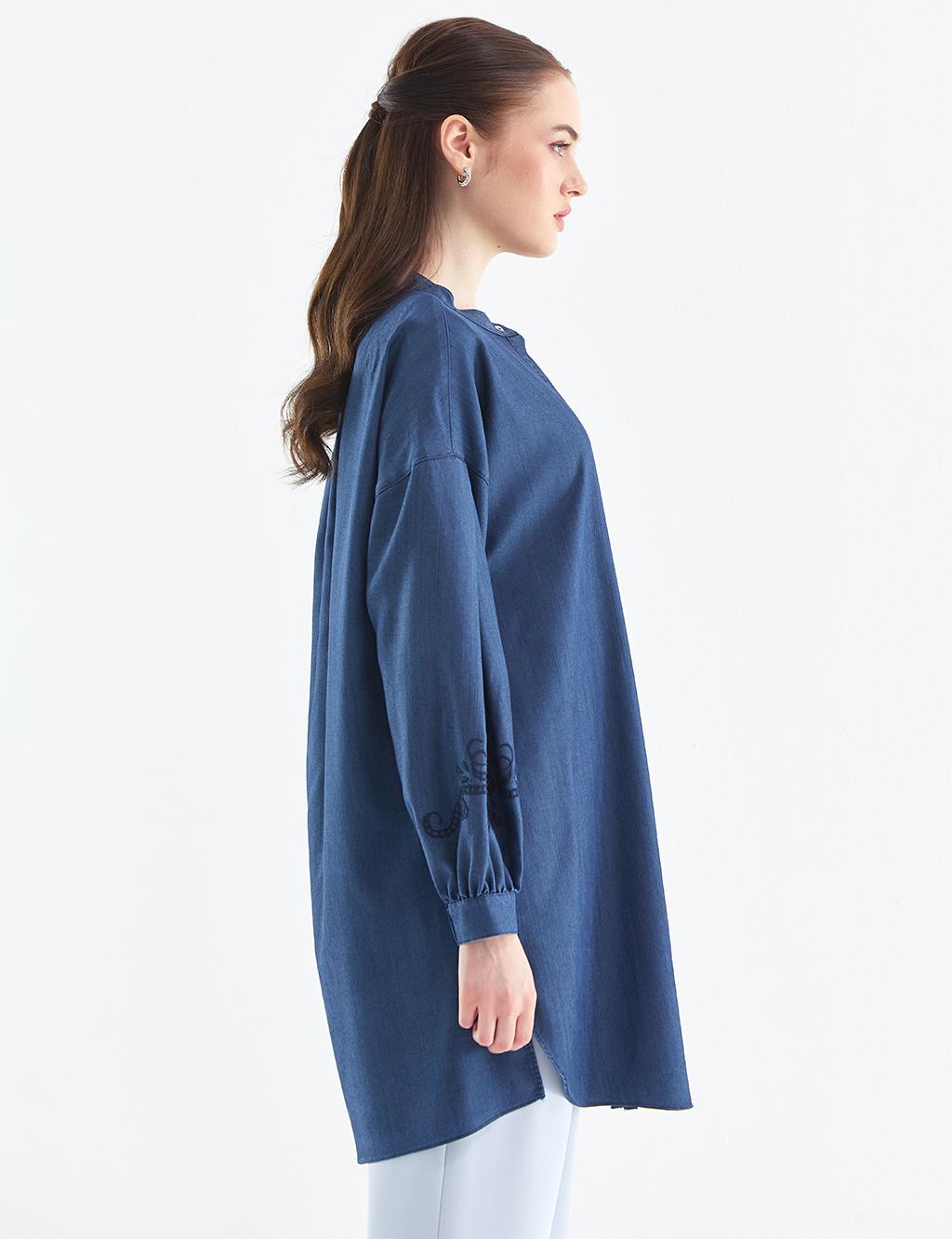 Embroidered Denim Tunic Navy