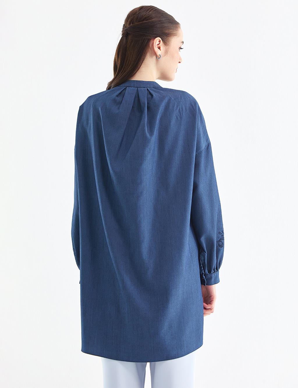 Embroidered Denim Tunic Navy