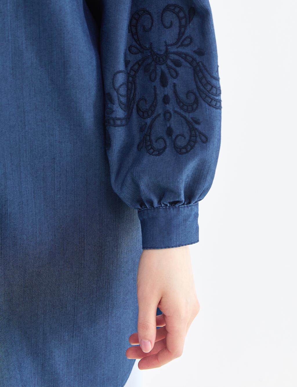 Embroidered Denim Tunic Navy