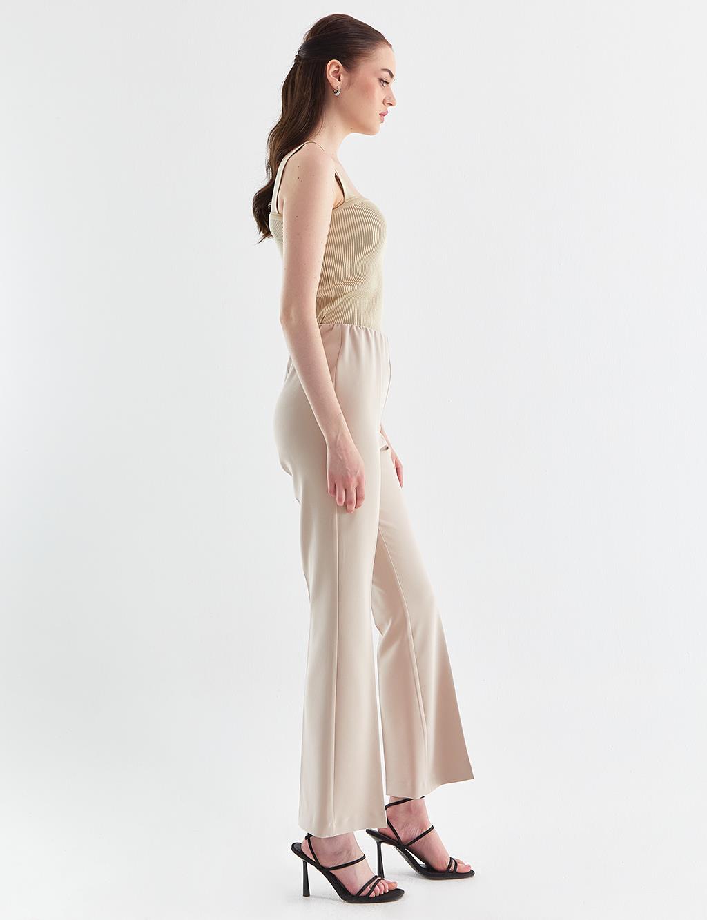 High Waist Wide Leg Pants Cream