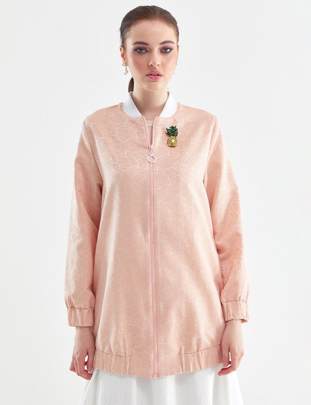Brooch Bomber Jacket Peach