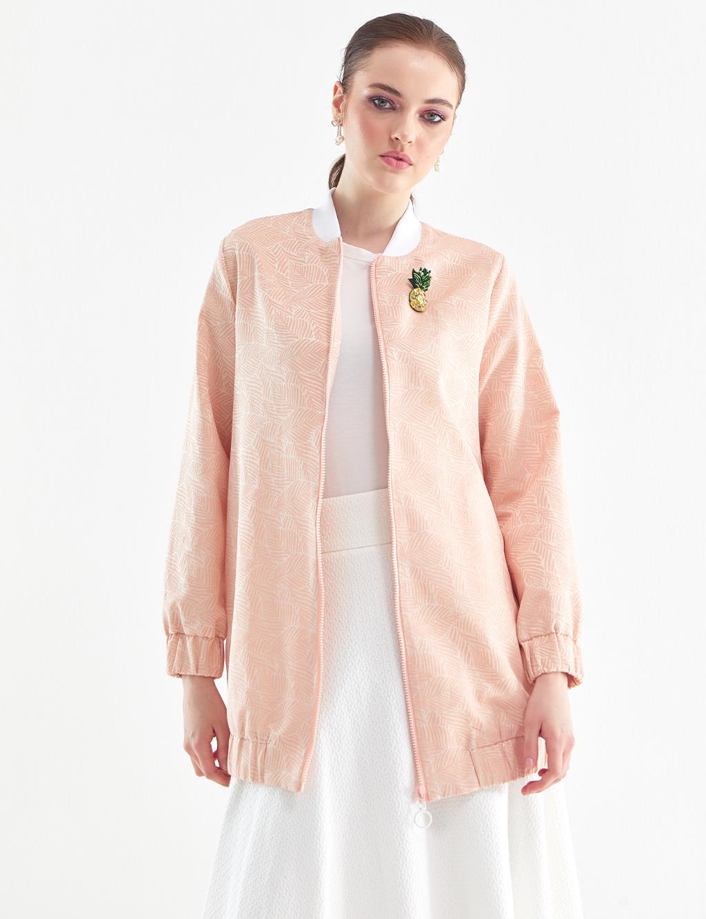 Brooch Bomber Jacket Peach