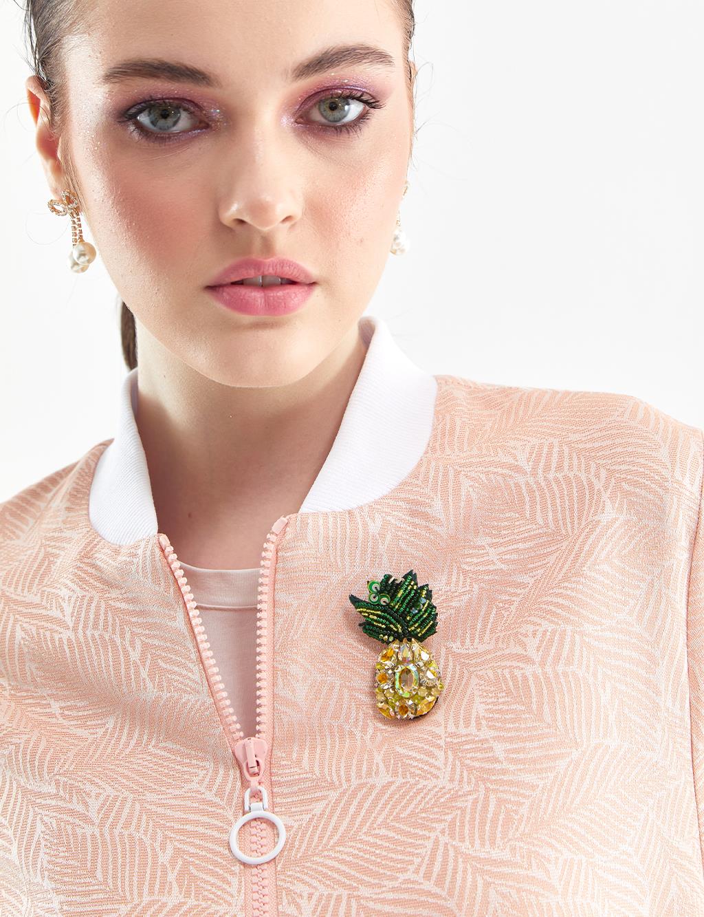 Brooch Bomber Jacket Peach
