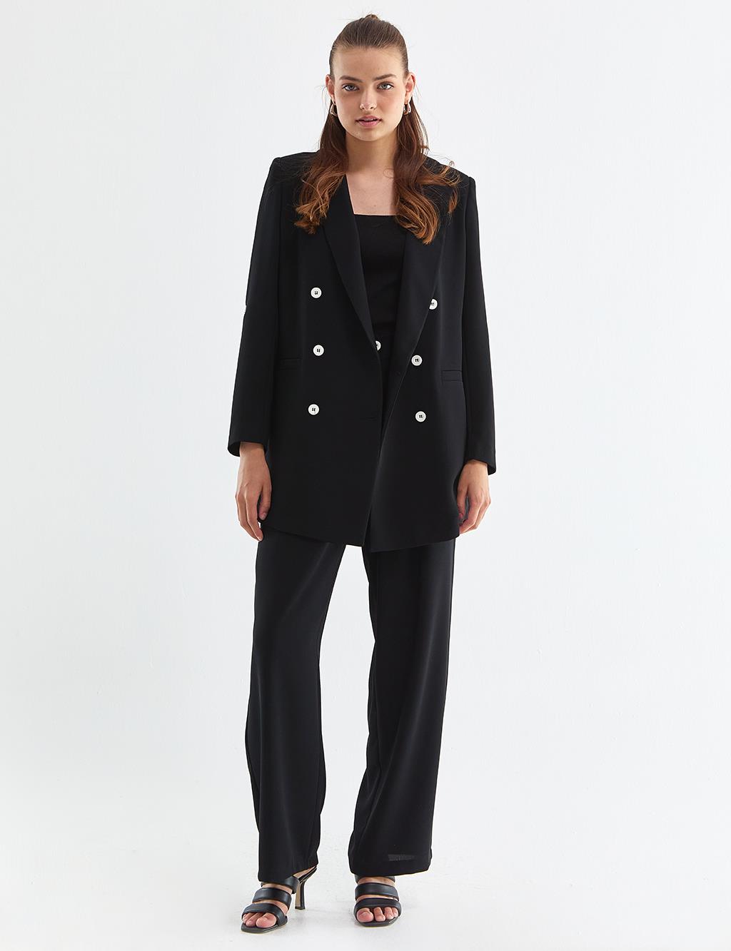 Contrast Buttoned Suit Black