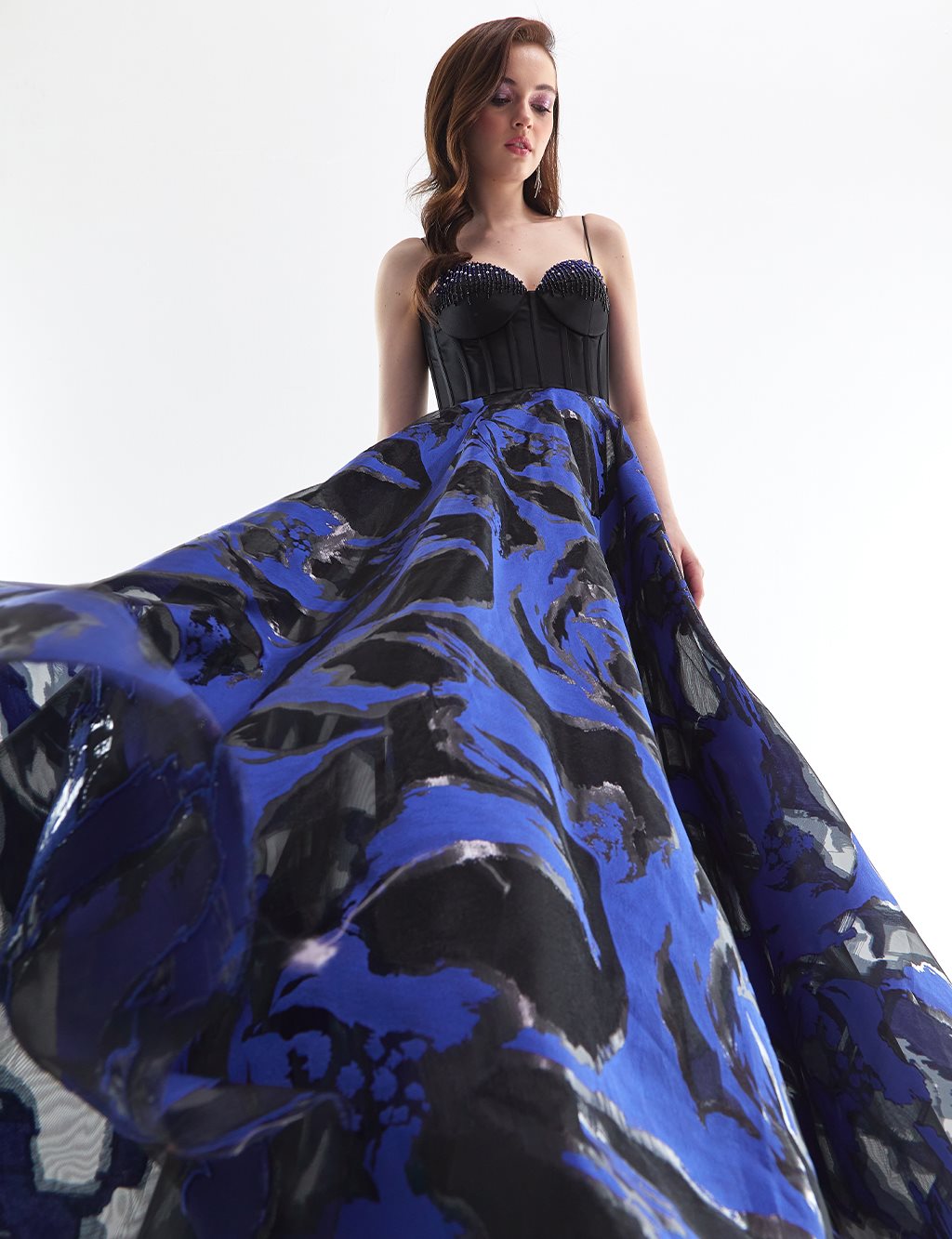 Evening Dress with Flowy Skirt Black-Sax