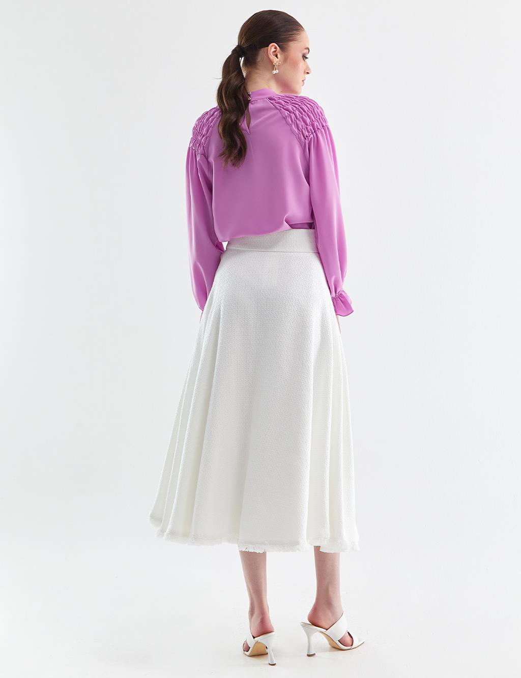 Tasseled Tweed Skirt Ecru