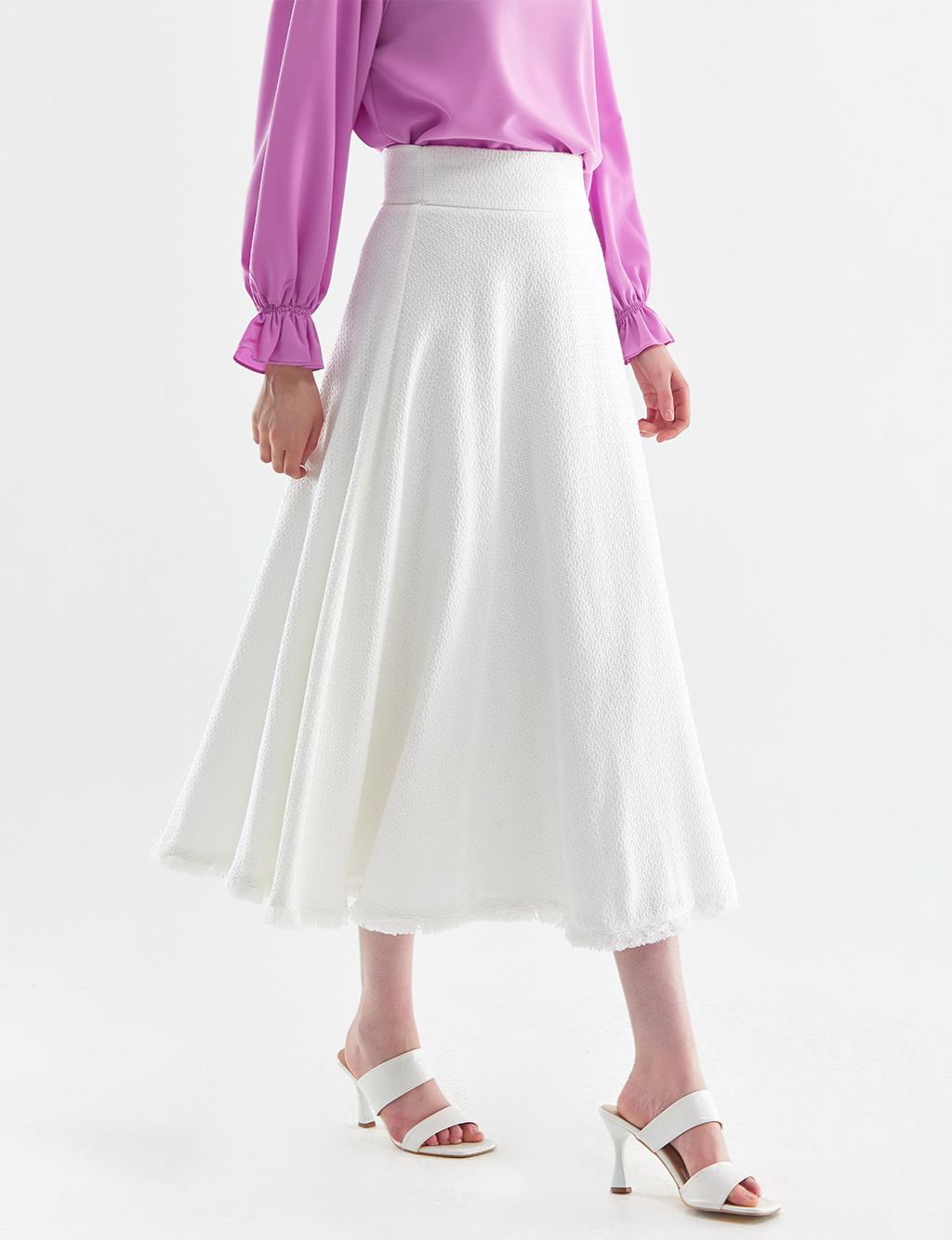 Tasseled Tweed Skirt Ecru