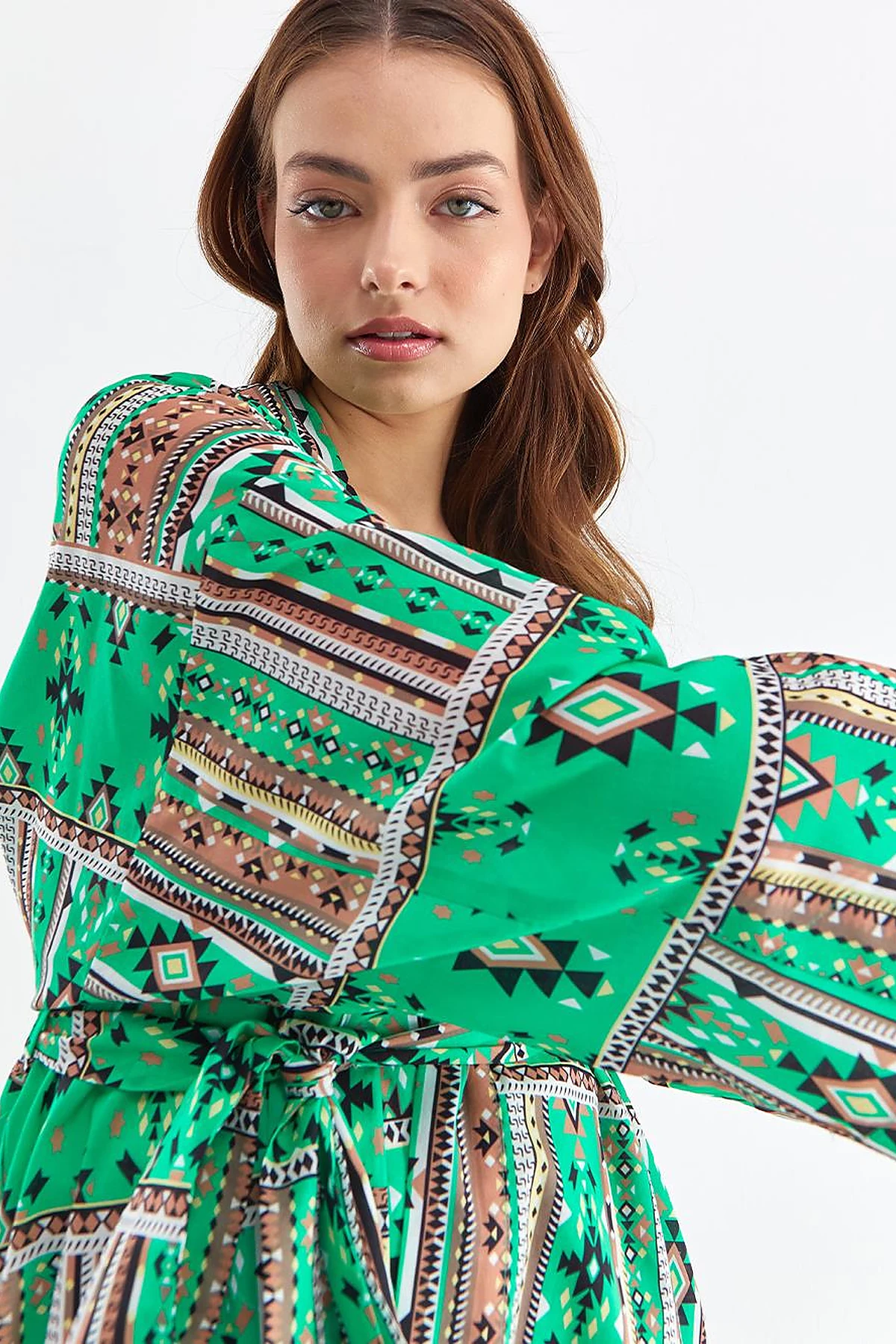 Ethnic Patterned Kimono Grass Green