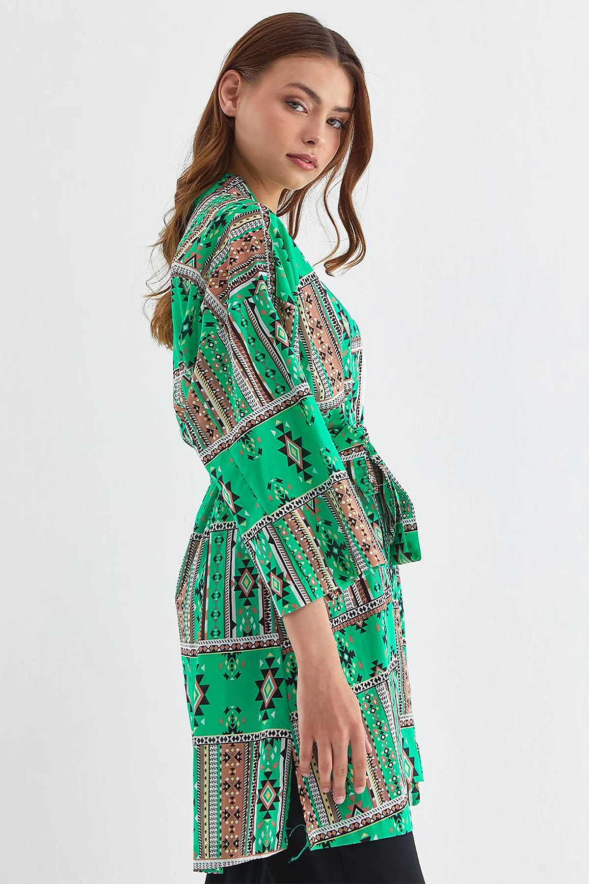 Ethnic Patterned Kimono Grass Green
