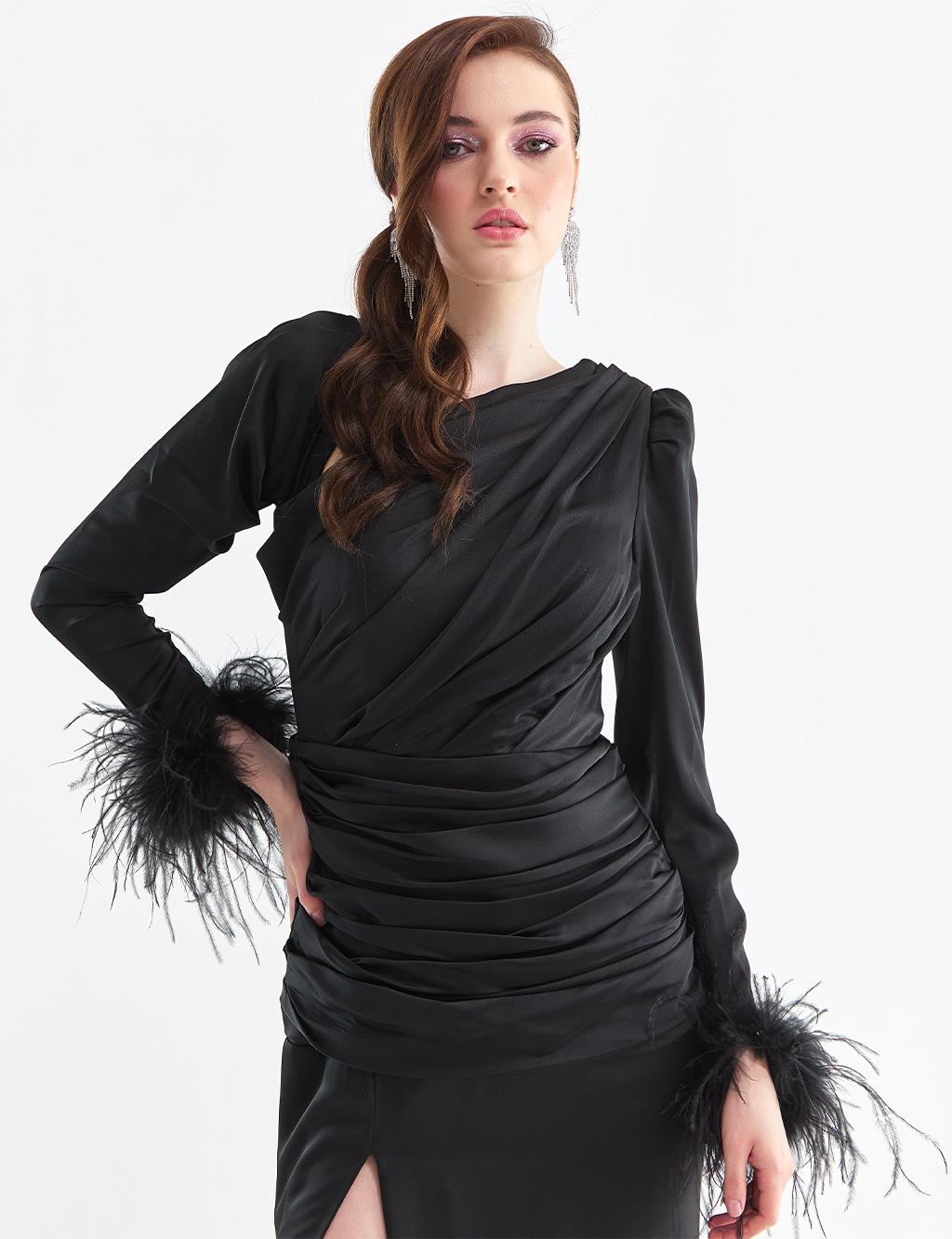 Otrish Draped Evening Dress Black FC