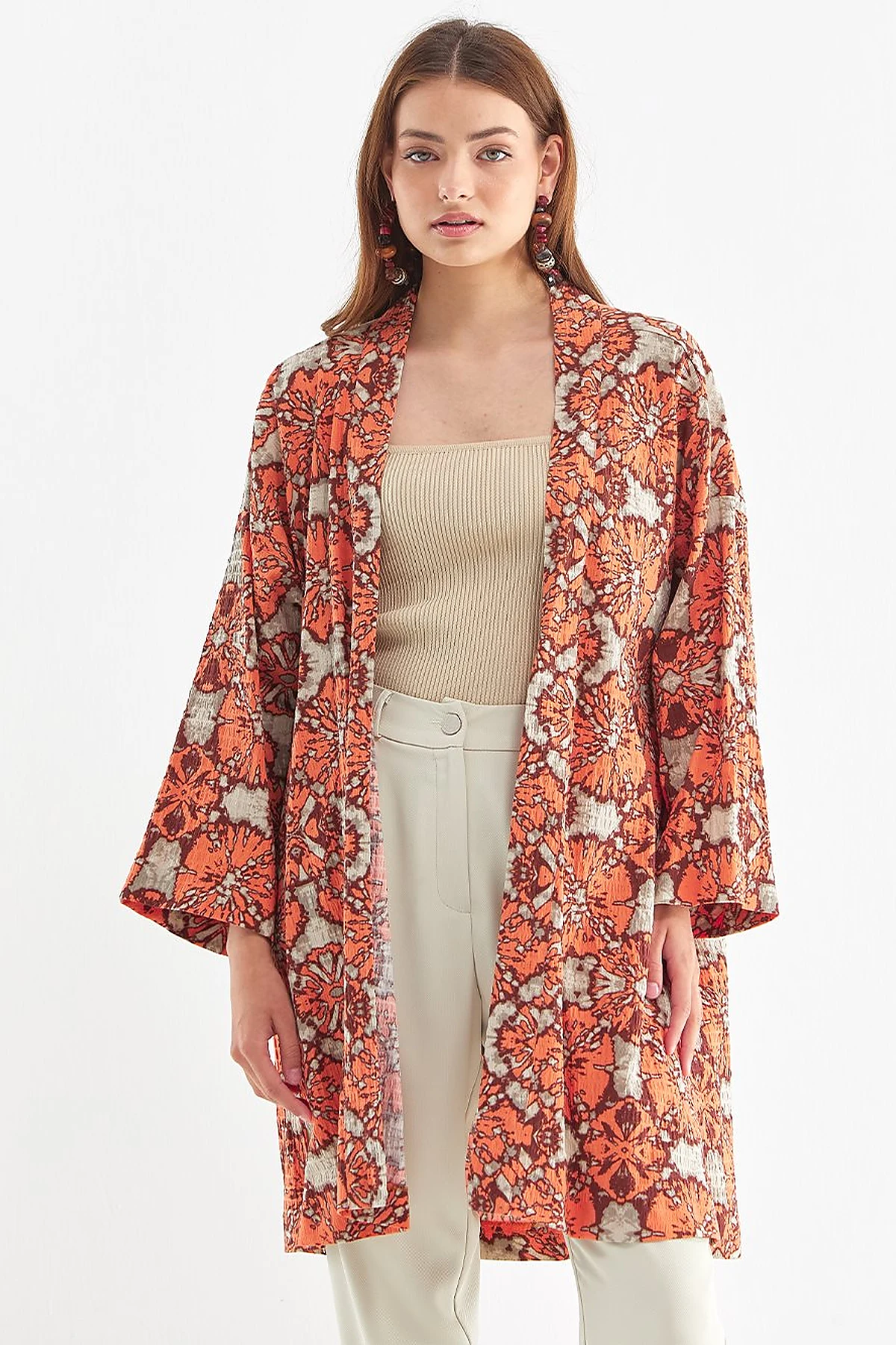Abstract Pattern Jacket Peach