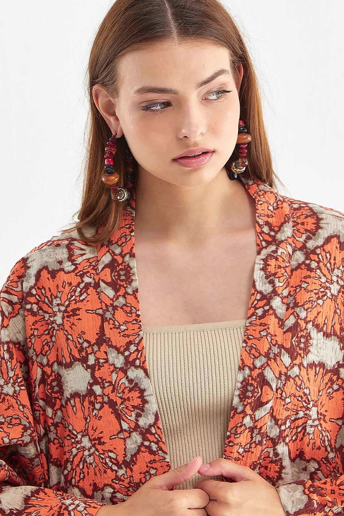 Abstract Pattern Jacket Peach