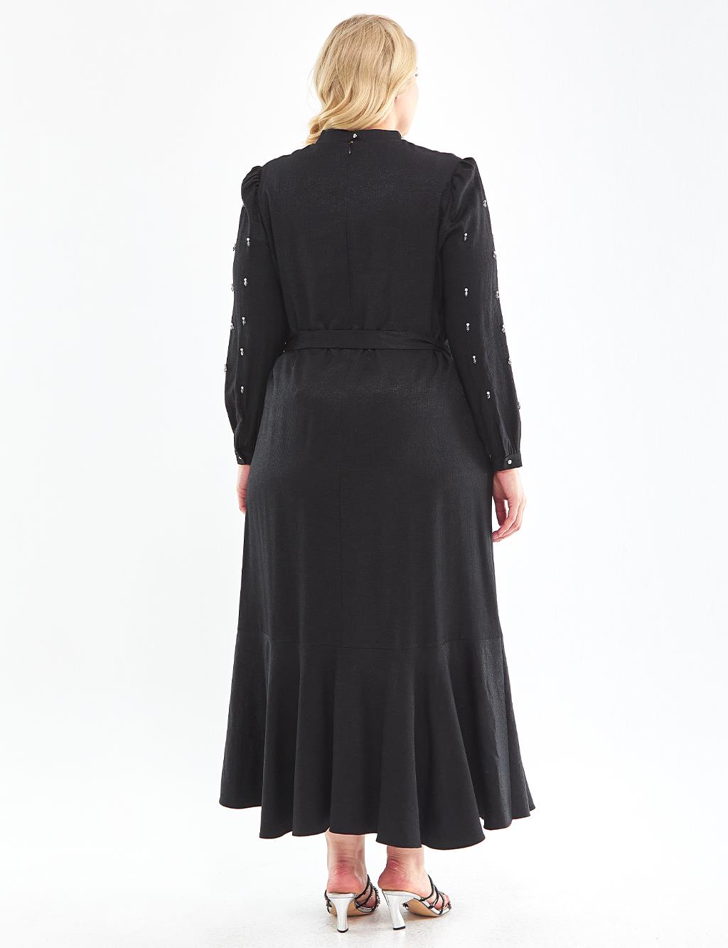 Belted Embroidered Dress Black