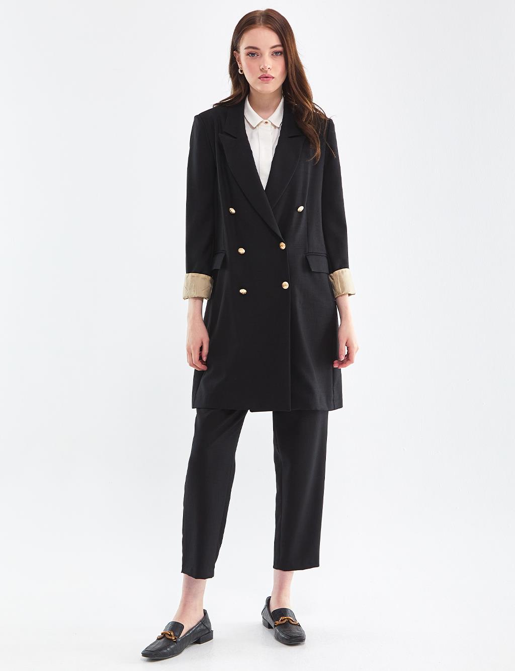 Double Breasted Jacket Pants Suit Black