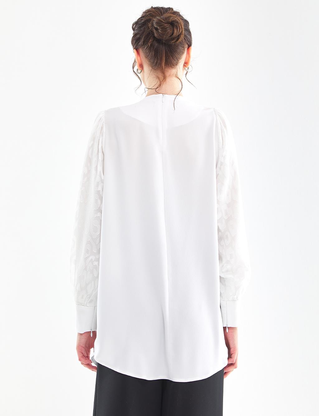 Pearl and Chain Detailed Blouse White