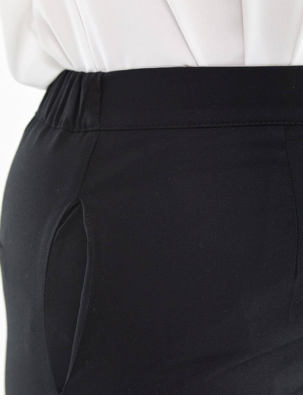 Elastic Waist Fabric Pants Black
