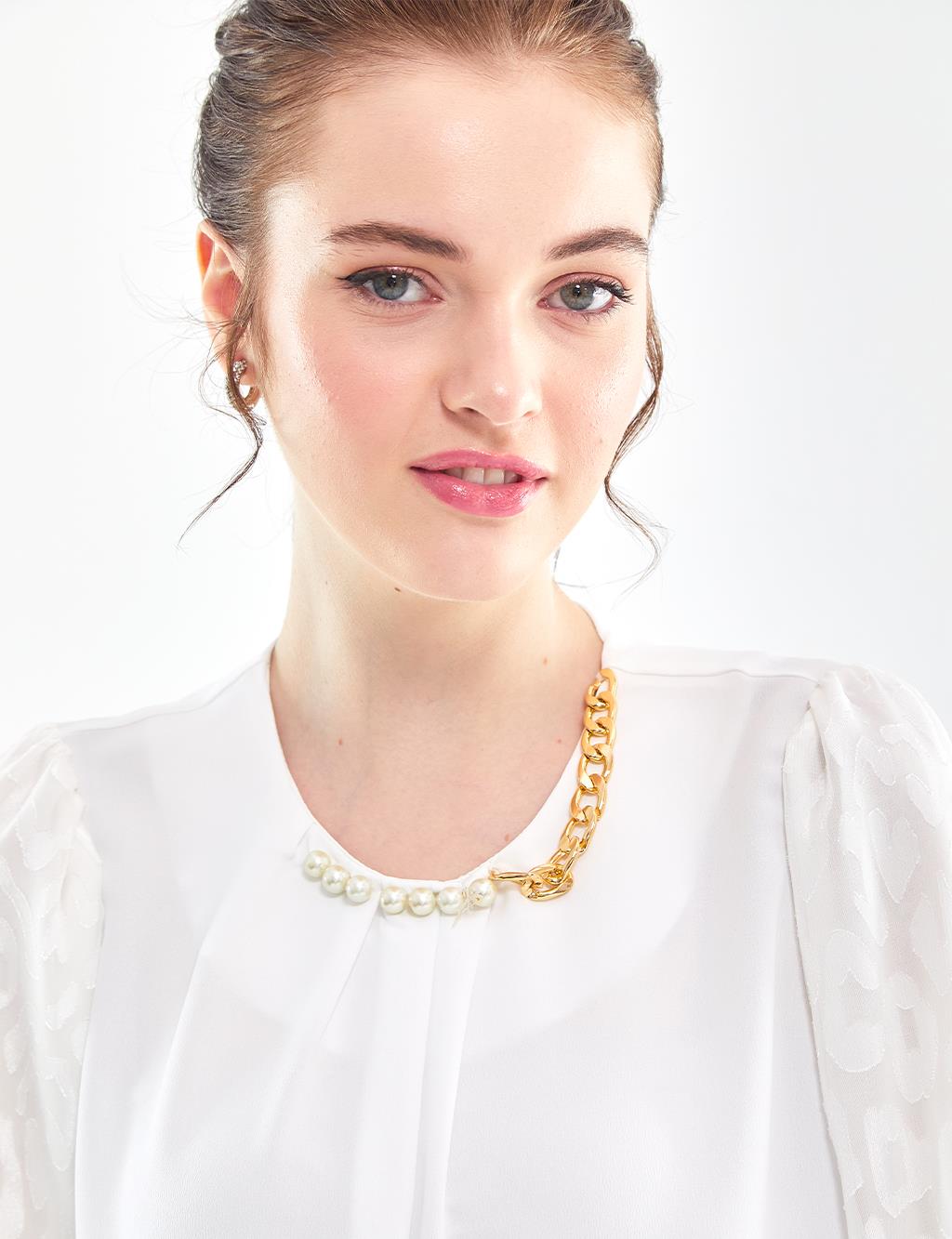 Pearl and Chain Detailed Blouse White