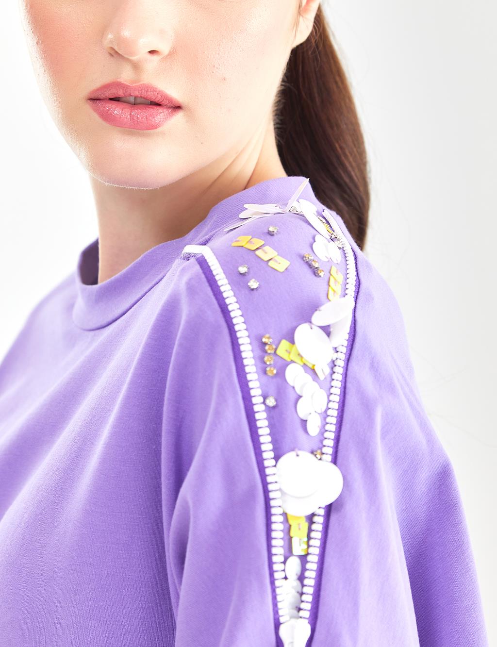 Shoulder Embroidered Tunic Purple
