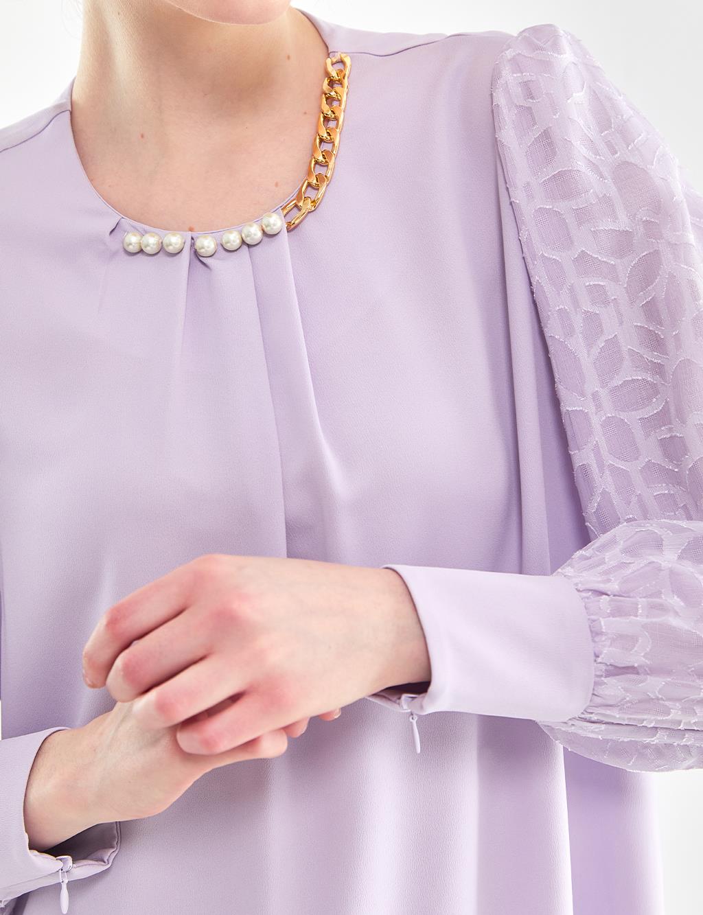 Pearl and Chain Detailed Blouse Lilac