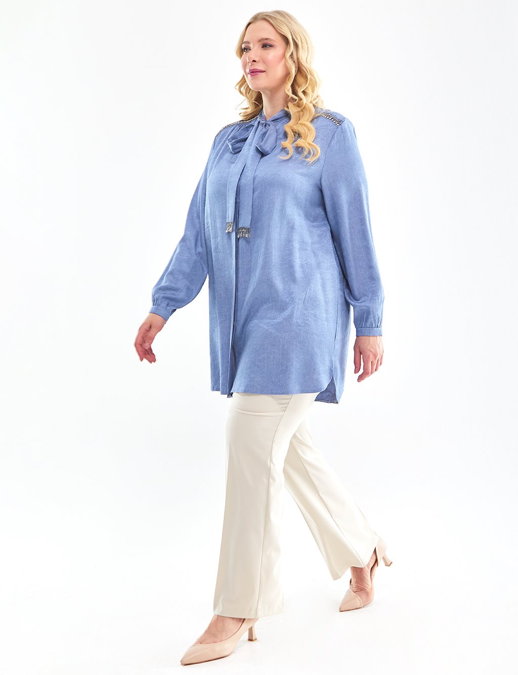 Stone Embroidered Shirt Sky Blue