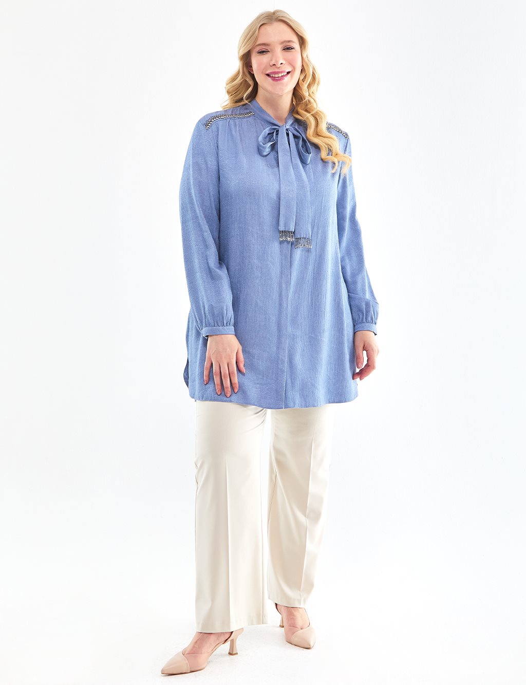 Stone Embroidered Shirt Sky Blue