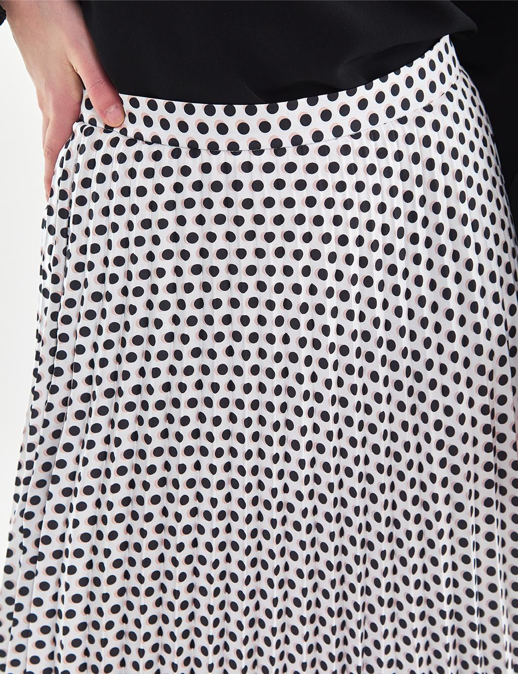 Polka Dot Pleated Skirt White