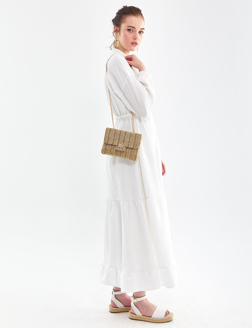 Layered Relief Pattern Dress White
