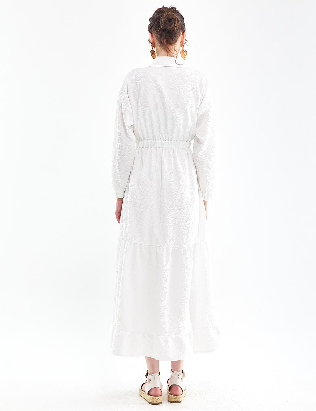 Layered Relief Pattern Dress White