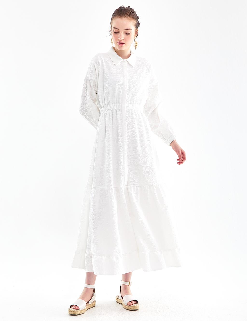 Layered Relief Pattern Dress White
