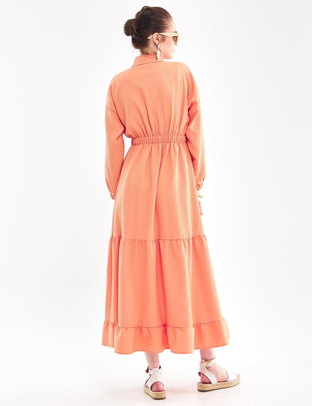 Layered Relief Pattern Dress Peach
