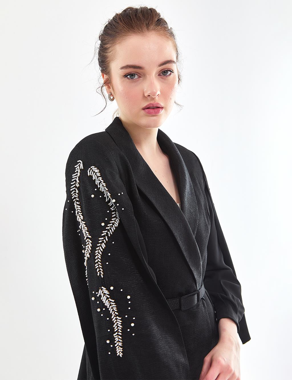 Bead Embroidered Double Suit Black