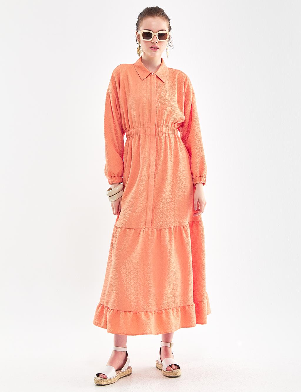Layered Relief Pattern Dress Peach