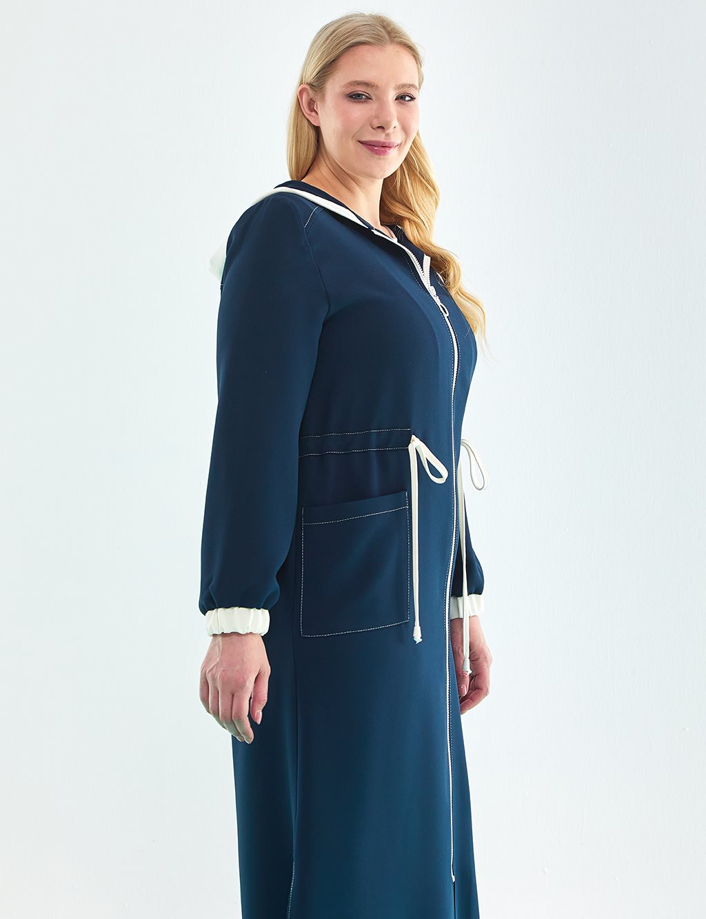Punto Stitched Hooded Trench Coat Navy