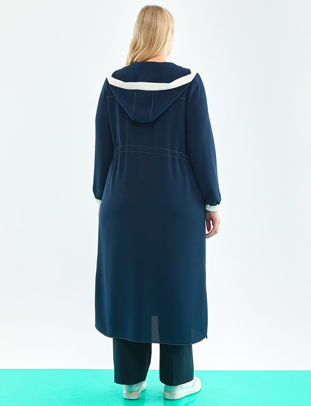 Punto Stitched Hooded Trench Coat Navy