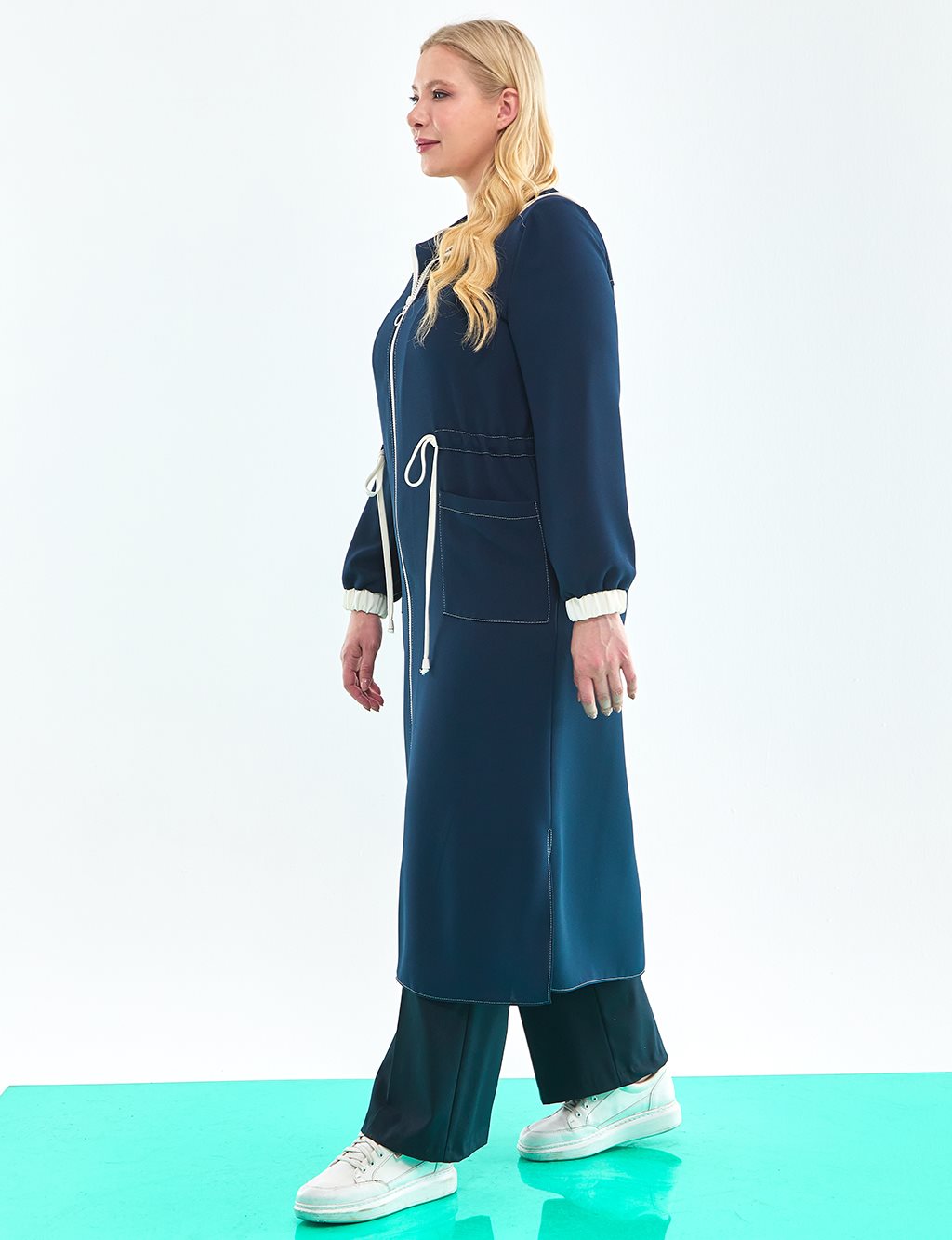 Punto Stitched Hooded Trench Coat Navy