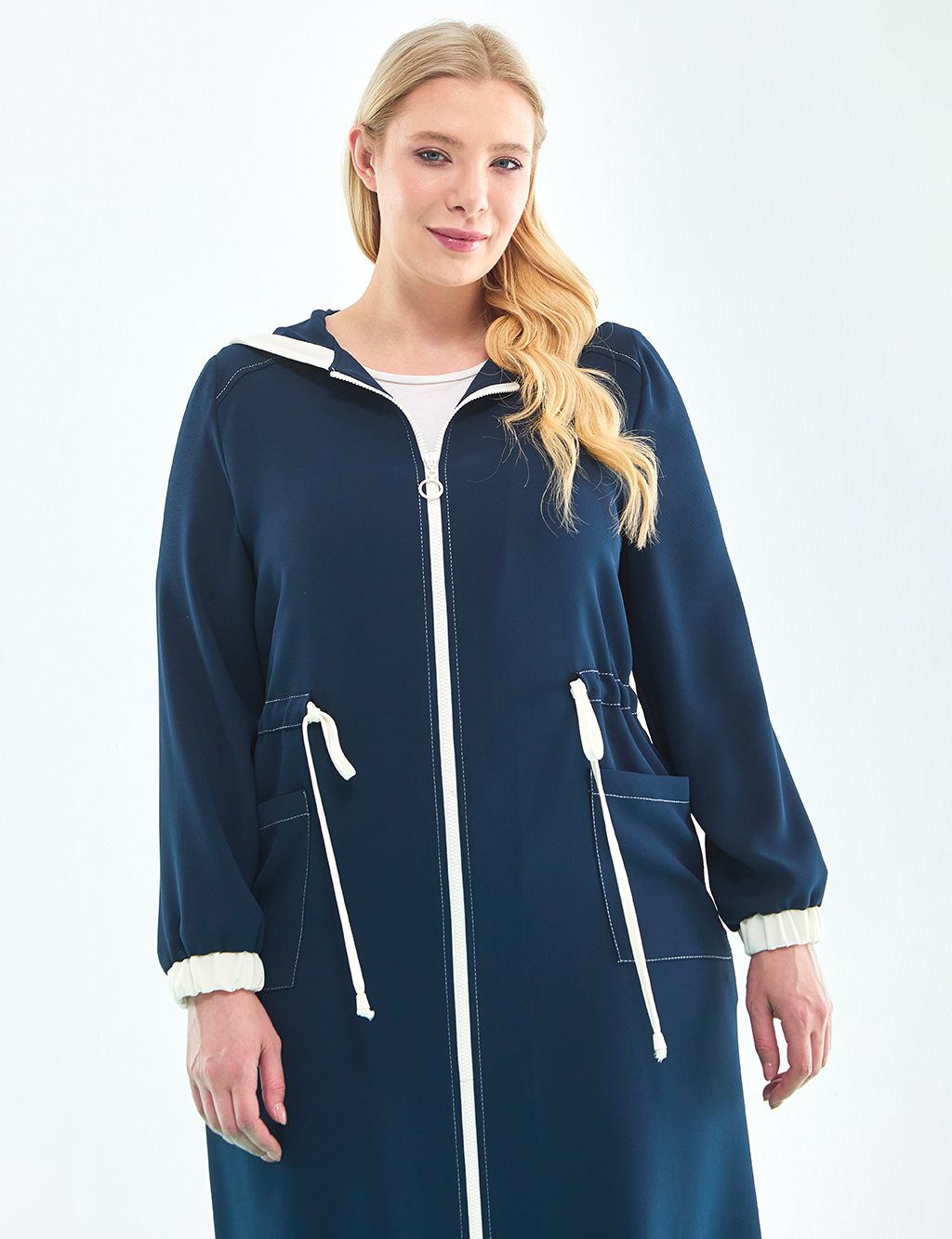 Punto Stitched Hooded Trench Coat Navy