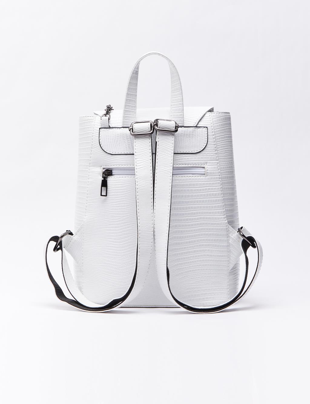 Iguana Patterned Clamshell Backpack White