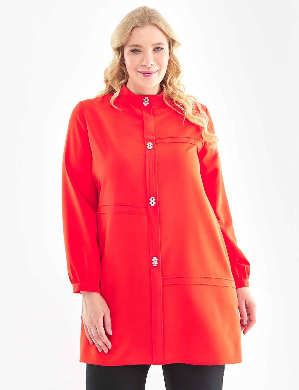 Stone-Buttoned Tunic Coral