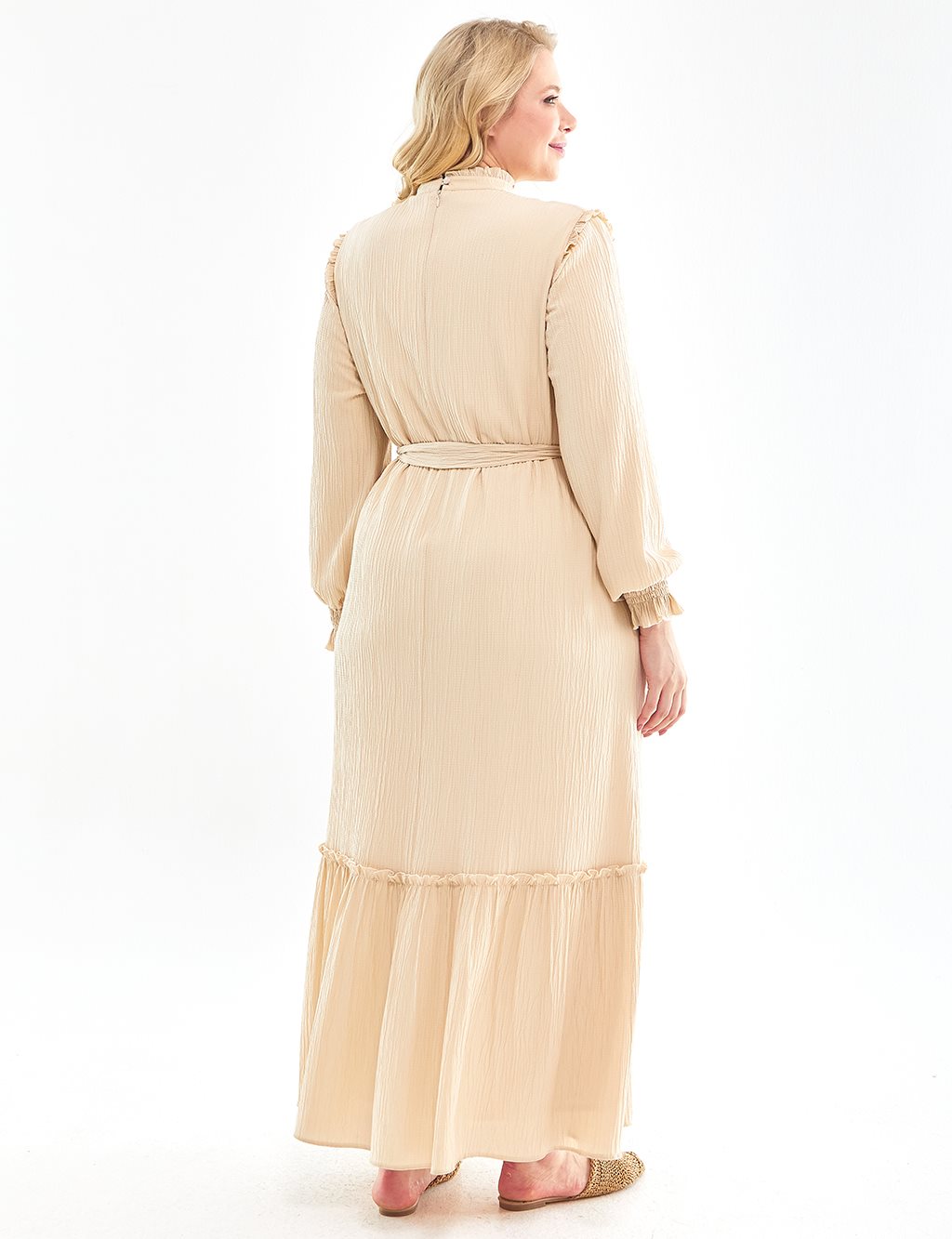 Çizgili Uzun Tunik Bej-Krem