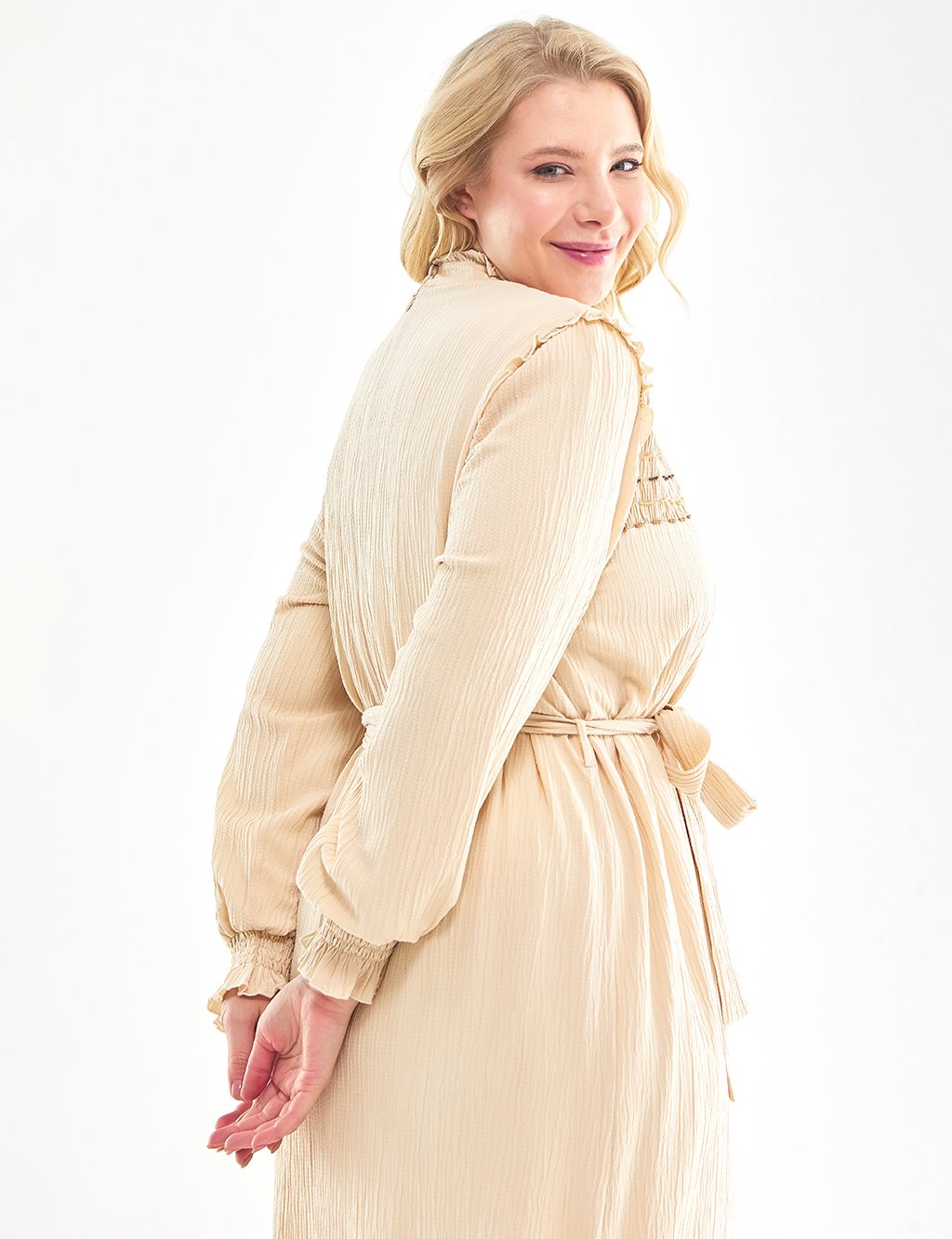 Çizgili Uzun Tunik Bej-Krem