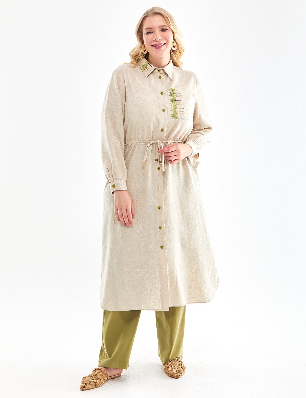 İşlemeli Cep Detaylı Elbise/Tunik Haki