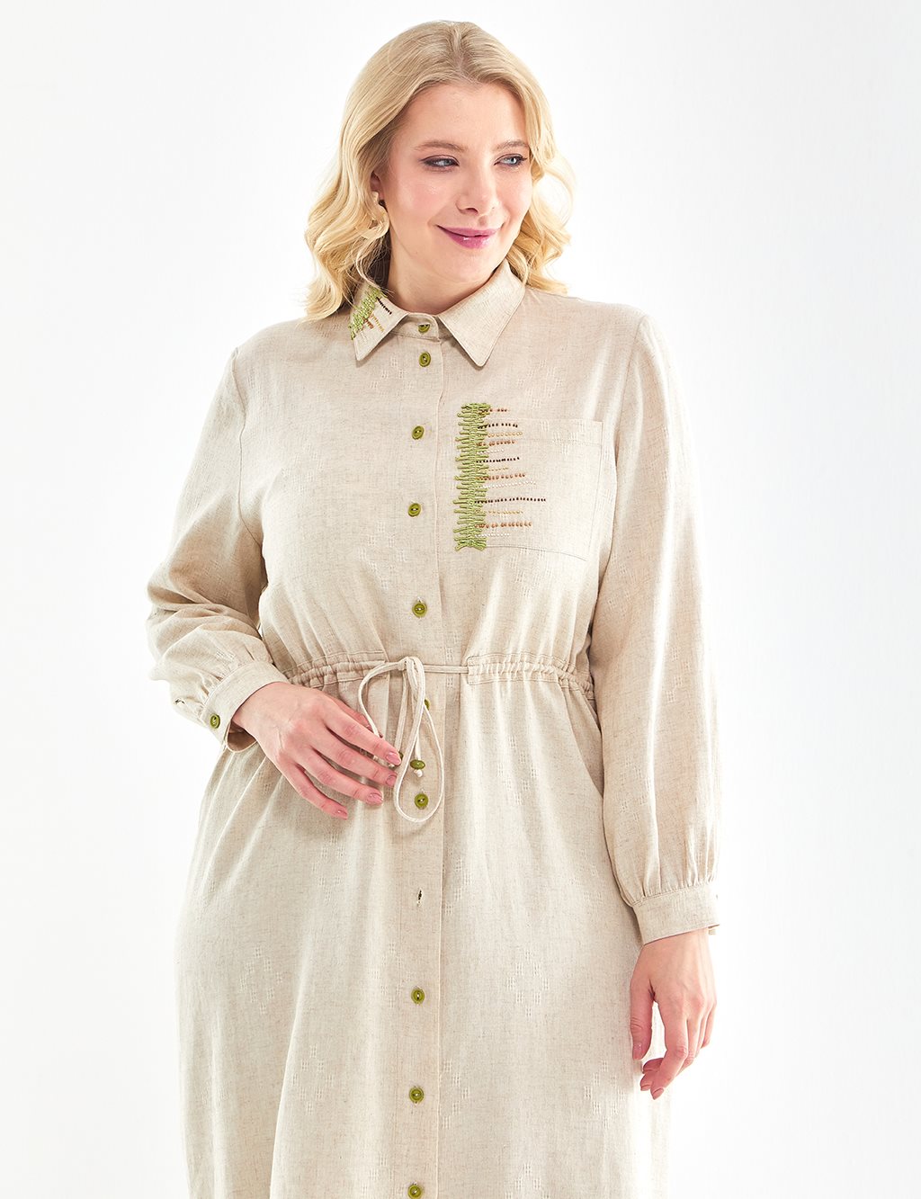 Embroidered Pocket Detailed Dress/Tunic Khaki