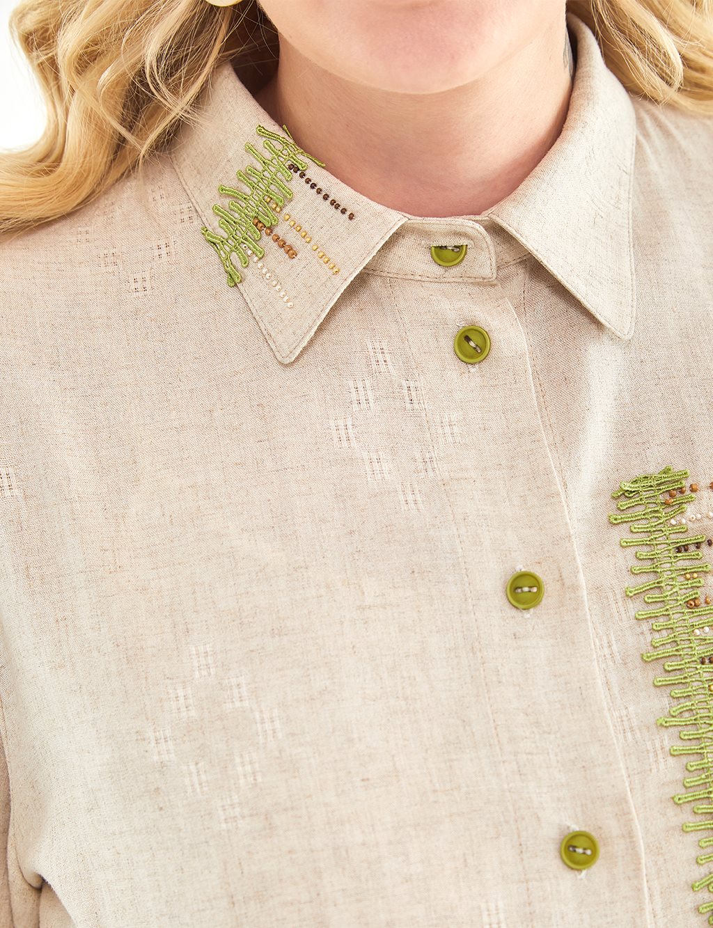 Embroidered Pocket Detailed Dress/Tunic Khaki