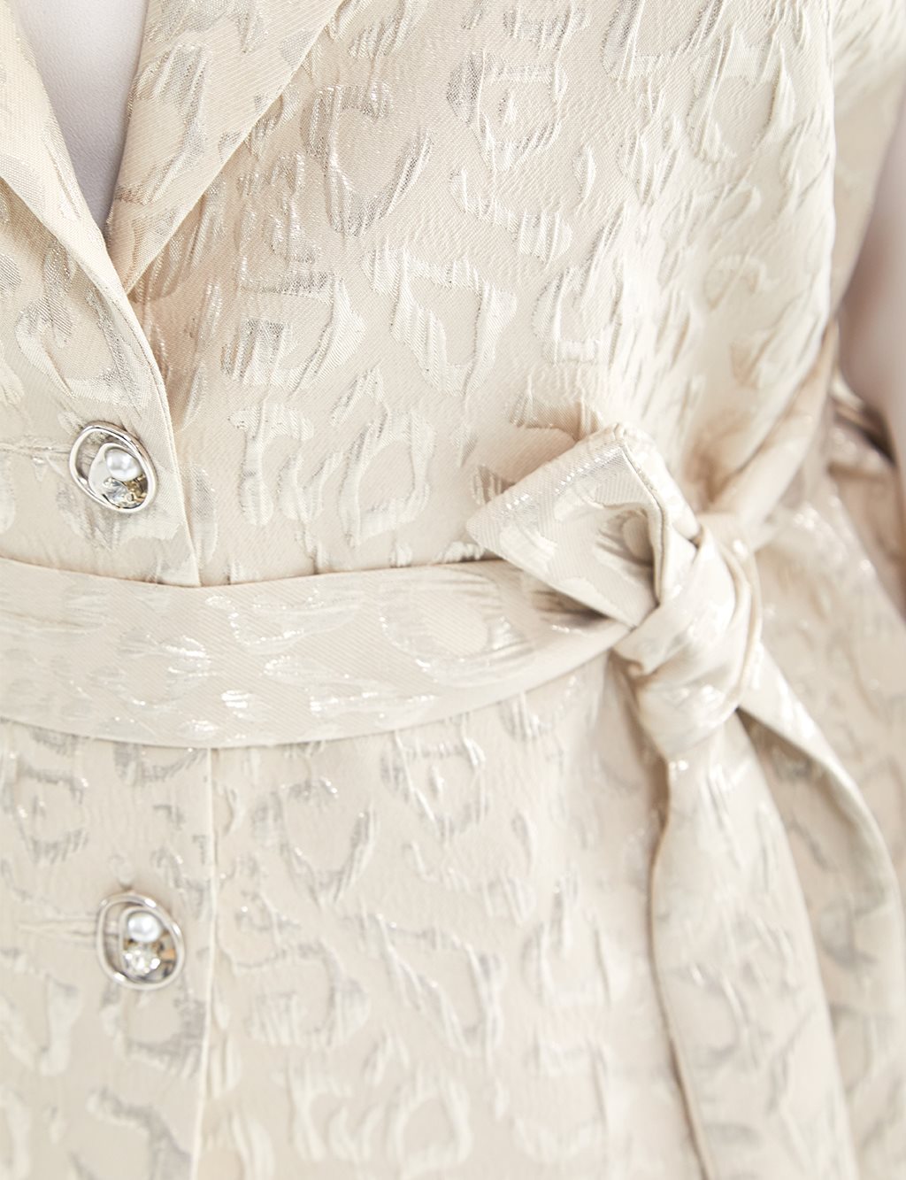 Men's Collar Animal Print Embroidered Vest with Belt in Cream