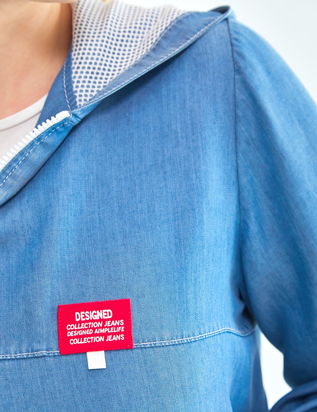 Kapüşonlu Lyocell Tunik Mavi 