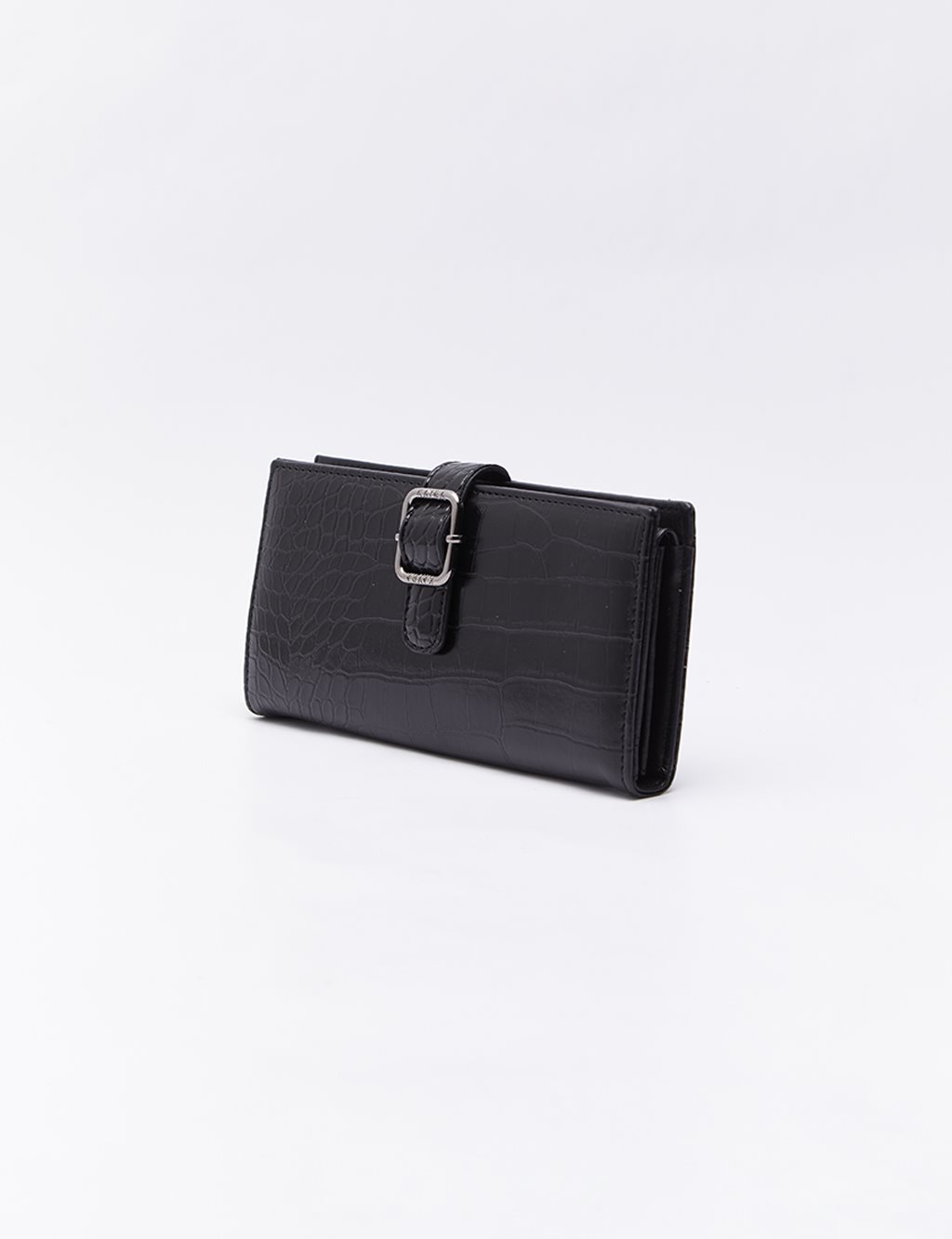 Croco Patterned Patent Leather Wallet Black