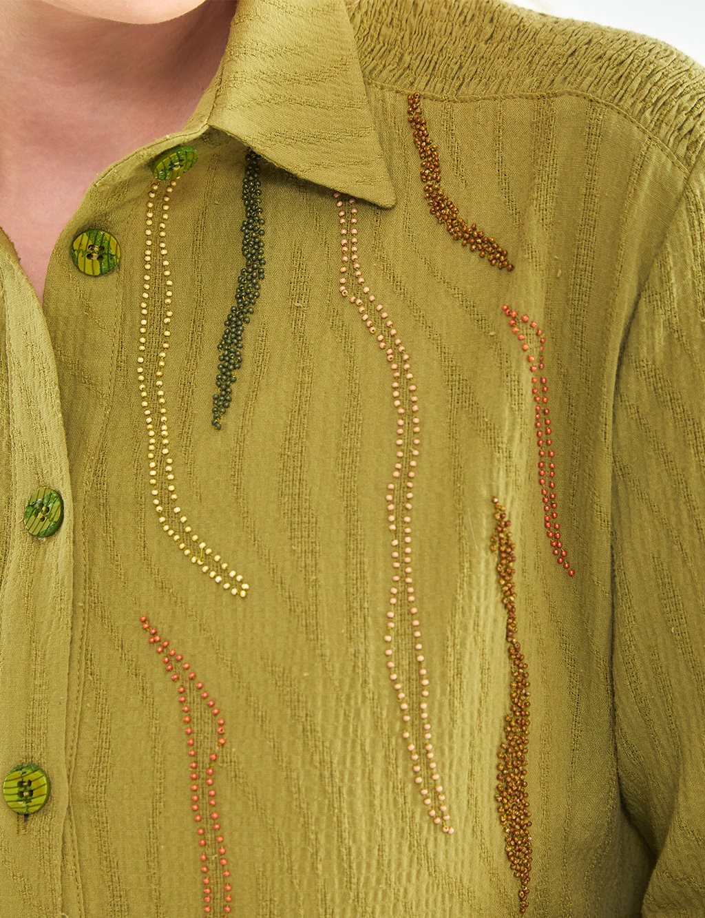 Bead-Embroidered Tunic Khaki