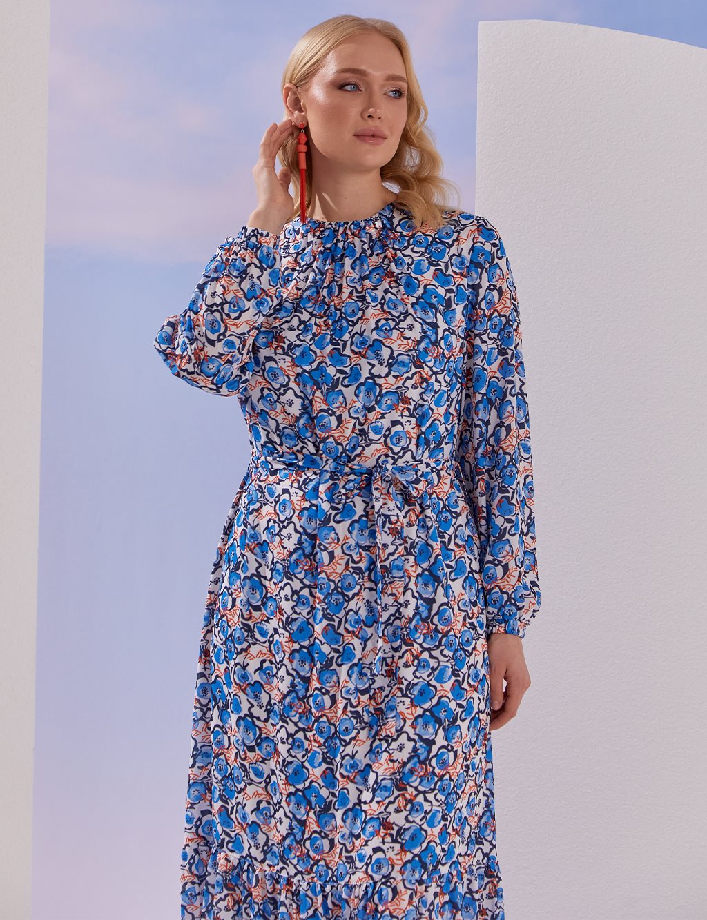 Abstract Pattern Full Length Dress Sky Blue