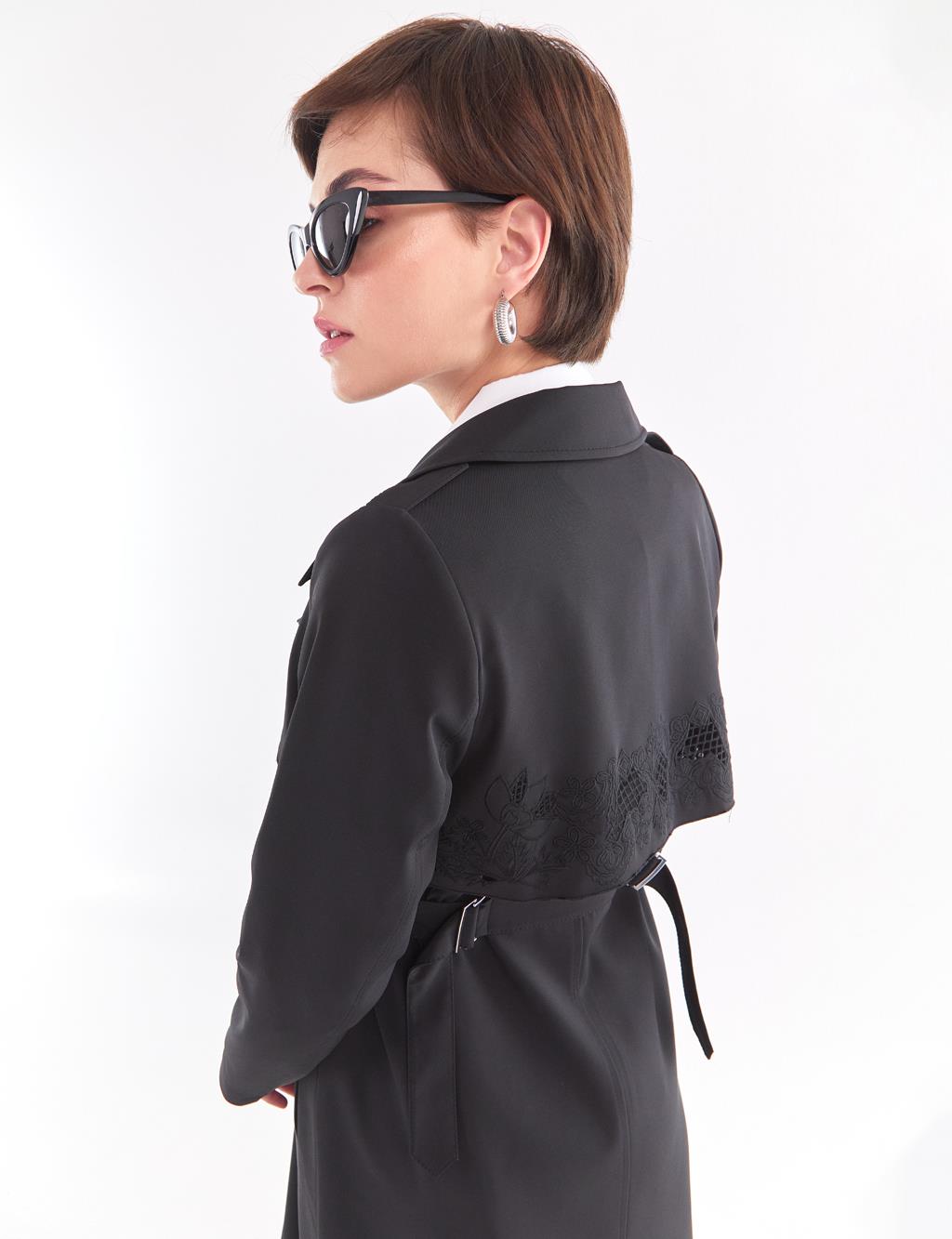 Embroidered Trench Coat Black