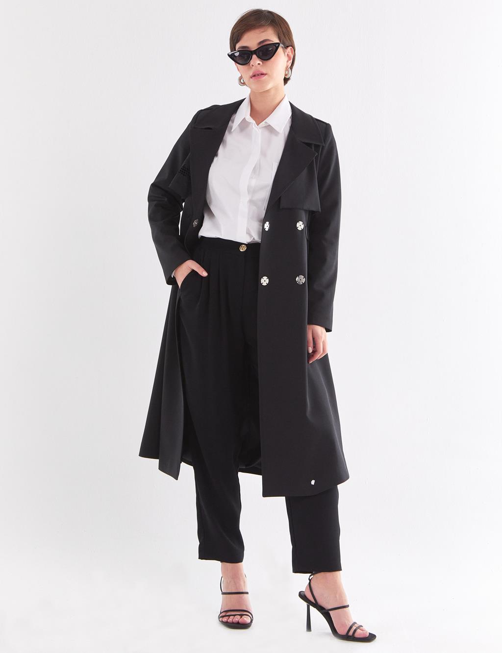 Embroidered Trench Coat Black